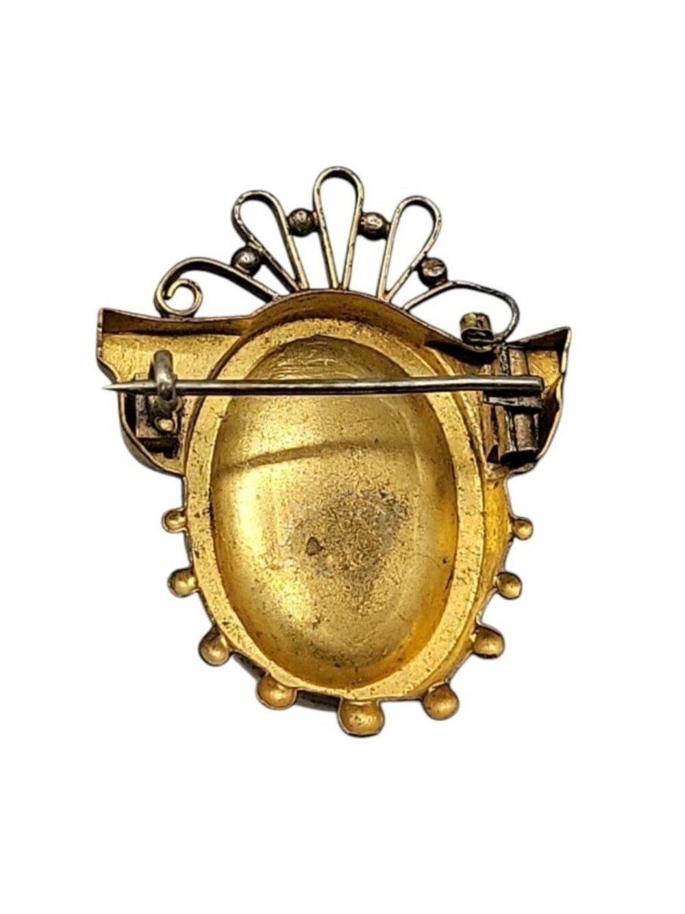 Antique Victorian Carnelian Carved Cameo Brooch Gold Plated Seed Pearl Accents - Picture 7 of 12